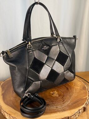 Coach Black Leather Suede Patchwork Margot Carryall - Geometric Satchel Bag